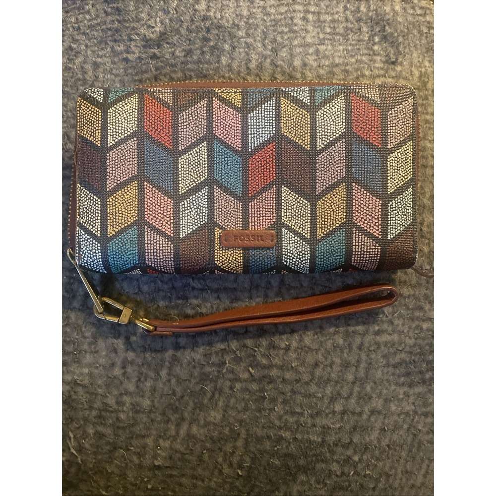 Fossil Women's Multicolor Geometric Fold Wallet w/ Zipper Pouch, ID, Cards
